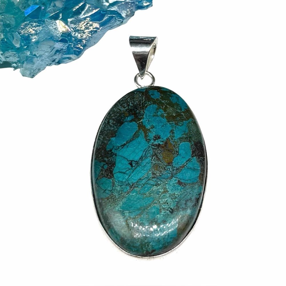 Shattuckite Necklace Pendant Solid 925 Sterling Silver Oval Stone